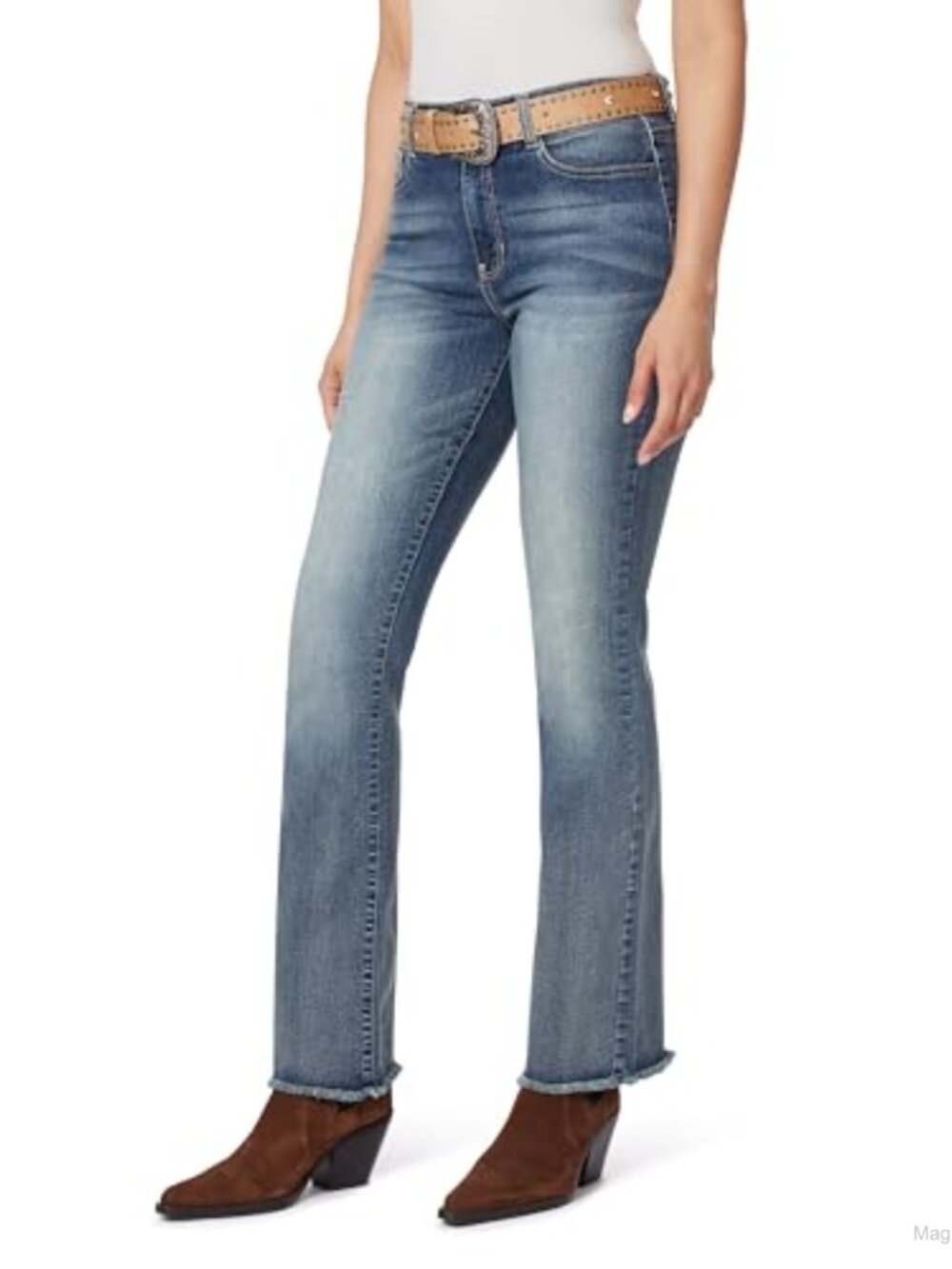 Women's Flared High Rise Belted Stretch Jeans 33" Inseam